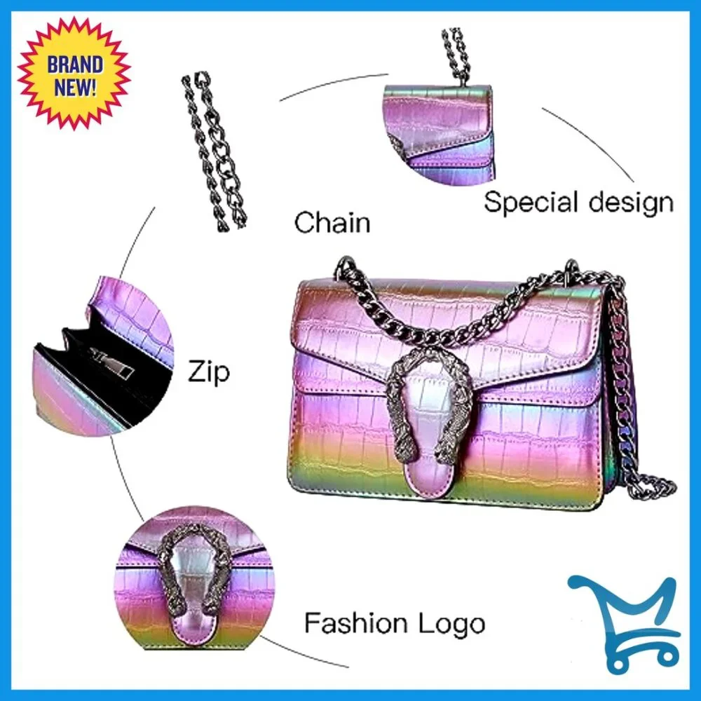 Vintage Snake Print PU Leather Crossbody Bag with Chain Strap - 9x3.1x5.5 - Picture 5 of 7